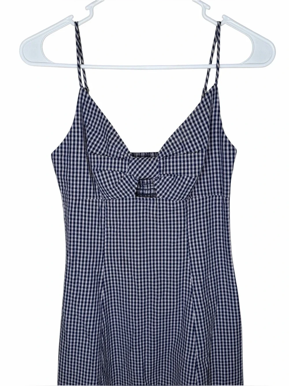 Rails Maeve Midi Dress Size XS Navy Lilac Gingham Bow Cut Out Organic Cotton